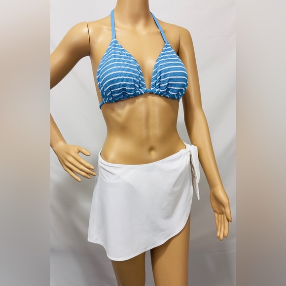 Shade & Shore Striped Light Blue Ribbed Triangle Bikini Top Large (12-14) - Picture 6 of 10